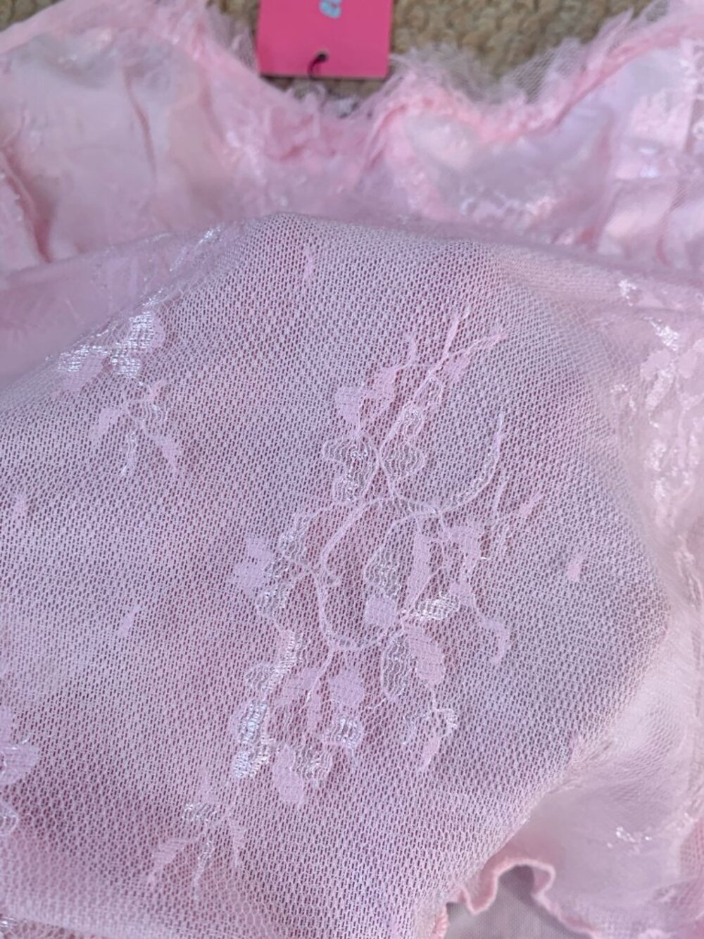Edikted Pink Lace Mesh Cami Top NWT Size S Fairy Coquette - Picture 5 of 7